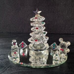 Vintage Crystal Symphony Tree Christmas Scene Figurine on Mirror Base